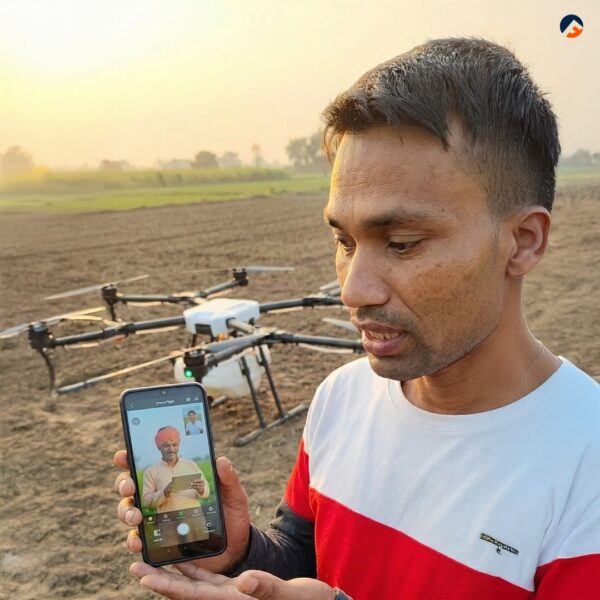 Flycast technician providing agriculture drone after-sales support in India during field repair.